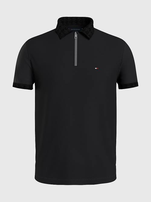 Tommy Hilfiger Half-Zip Interlock Slim Fit Póló Férfi Fekete | TH538YBO