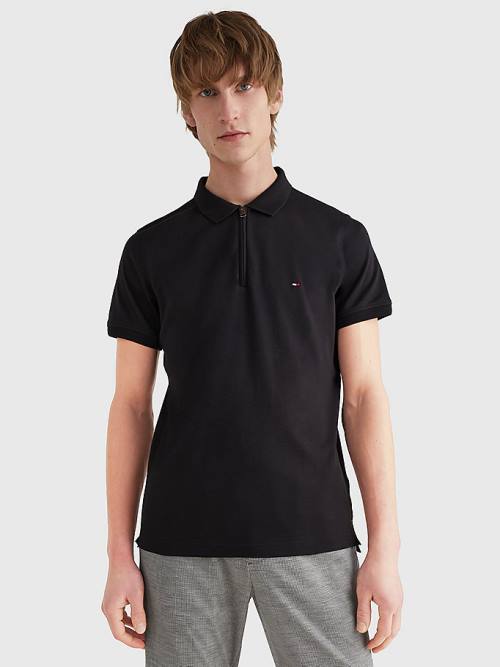 Tommy Hilfiger Half-Zip Interlock Slim Fit Póló Férfi Fekete | TH538YBO