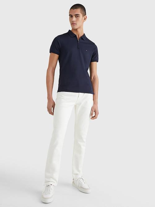 Tommy Hilfiger Half-Zip Interlock Slim Fit Póló Férfi Kék | TH608RQY