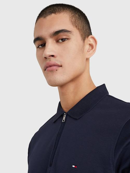 Tommy Hilfiger Half-Zip Interlock Slim Fit Póló Férfi Kék | TH608RQY