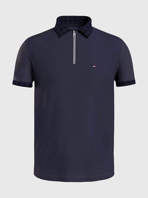 Tommy Hilfiger Half-Zip Interlock Slim Fit Póló Férfi Kék | TH608RQY