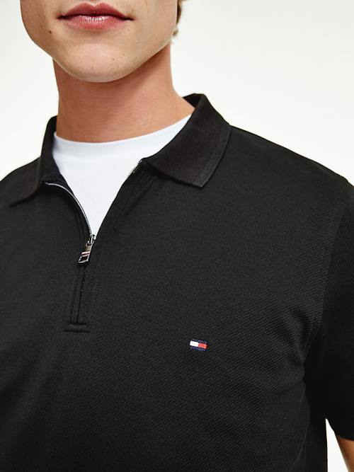 Tommy Hilfiger Half-Zip Mercerised Slim Fit Póló Férfi Fekete | TH467NSF