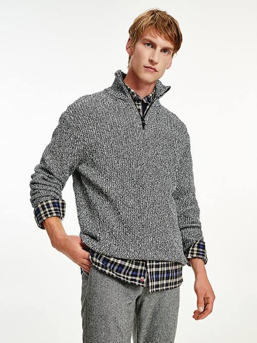 Tommy Hilfiger Half-Zip Mock Turtleneck Jumper Pulóverek Férfi Fekete | TH450DQP