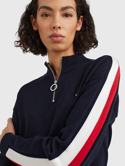 Tommy Hilfiger Half Zip Regular Fit Jumper Pulóverek Női Kék | TH176RVS