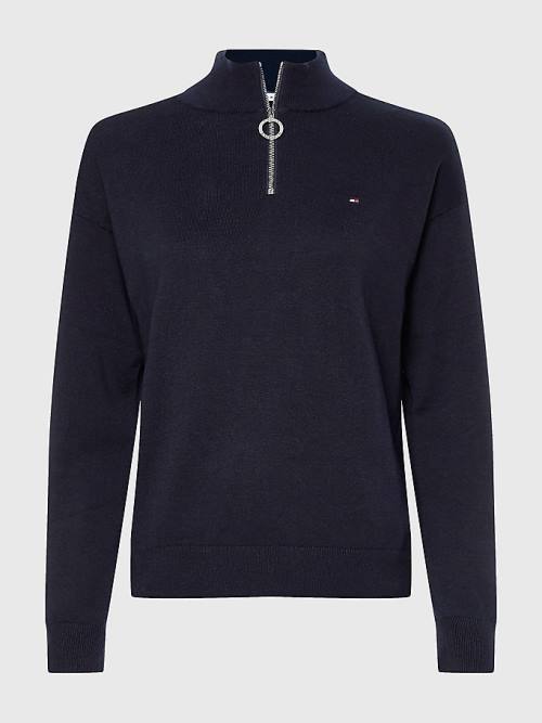 Tommy Hilfiger Half Zip Regular Fit Jumper Pulóverek Női Kék | TH176RVS