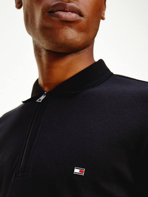 Tommy Hilfiger Half-Zip Slim Fit Long Sleeve Póló Férfi Fekete | TH246XYL