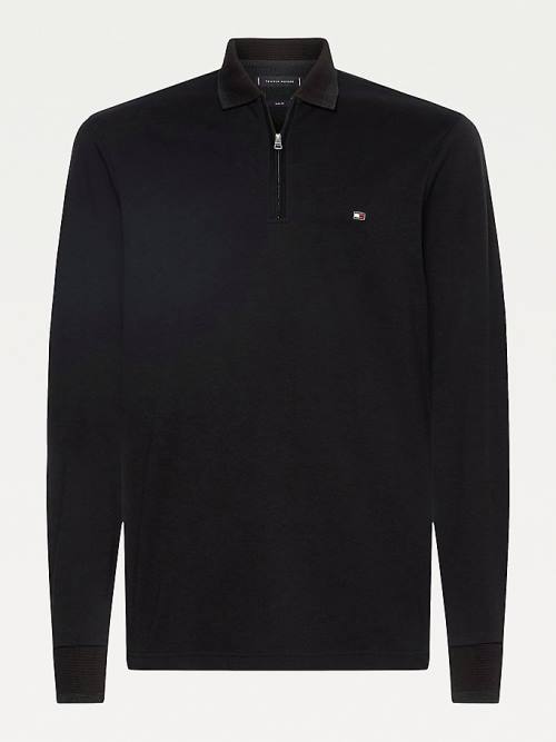 Tommy Hilfiger Half-Zip Slim Fit Long Sleeve Póló Férfi Fekete | TH246XYL