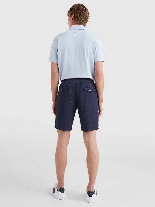 Tommy Hilfiger Harlem Relaxed Fit Seersucker Rövidnadrág Férfi Kék | TH479MUZ