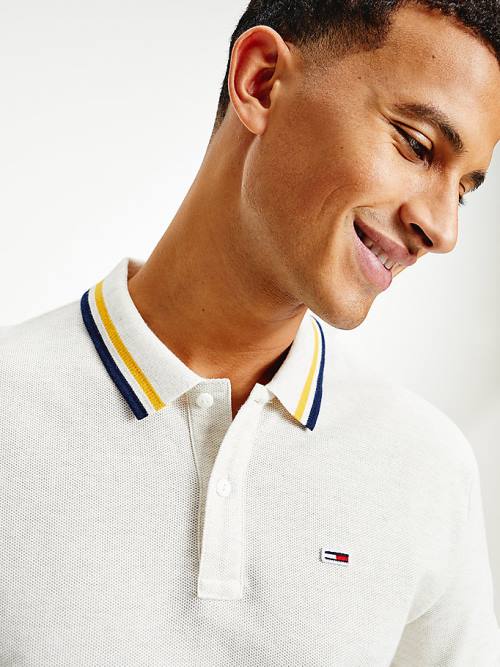 Tommy Hilfiger Heathered Knit Tipped Collar Póló Férfi Fehér | TH605EAD