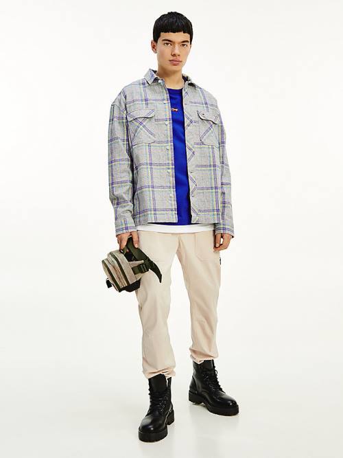 Tommy Hilfiger Heathered Organic Pamut Check Overshirt Ingek Férfi Kék | TH091TMD