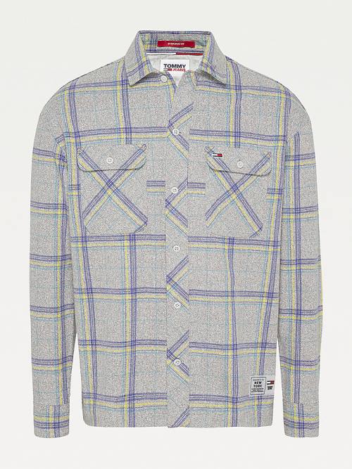 Tommy Hilfiger Heathered Organic Pamut Check Overshirt Ingek Férfi Kék | TH091TMD