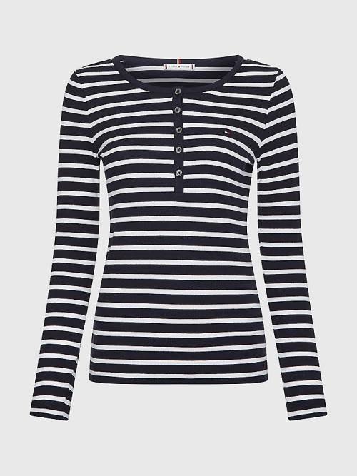 Tommy Hilfiger Henley Extra Slim Long Sleeve Póló Női Kék | TH086NXD