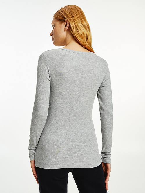 Tommy Hilfiger Henley Long Sleeve Extra Slim Póló Női Szürke | TH923WOD