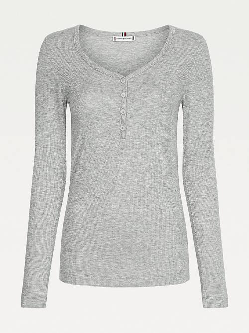 Tommy Hilfiger Henley Long Sleeve Extra Slim Póló Női Szürke | TH923WOD