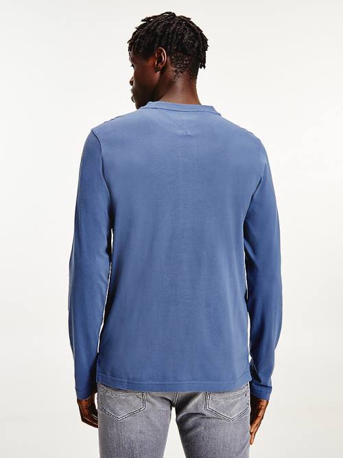 Tommy Hilfiger Henley Long Sleeve Organic Pamut Póló Férfi Kék | TH291TIL