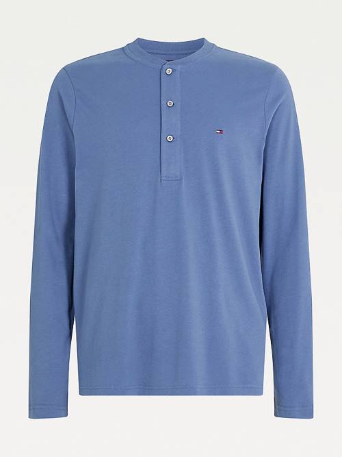 Tommy Hilfiger Henley Long Sleeve Organic Pamut Póló Férfi Kék | TH291TIL