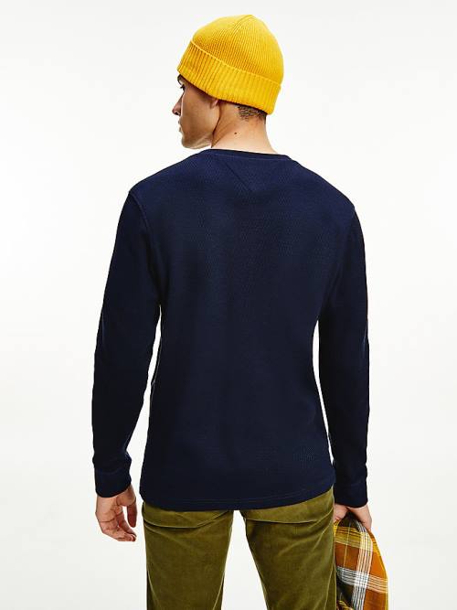 Tommy Hilfiger Henley Long Sleeve Relaxed Fit Póló Férfi Kék | TH458XTE