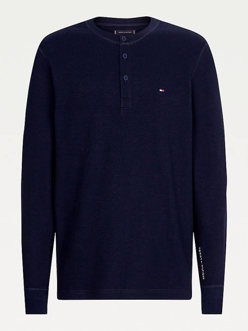 Tommy Hilfiger Henley Long Sleeve Relaxed Fit Póló Férfi Kék | TH458XTE