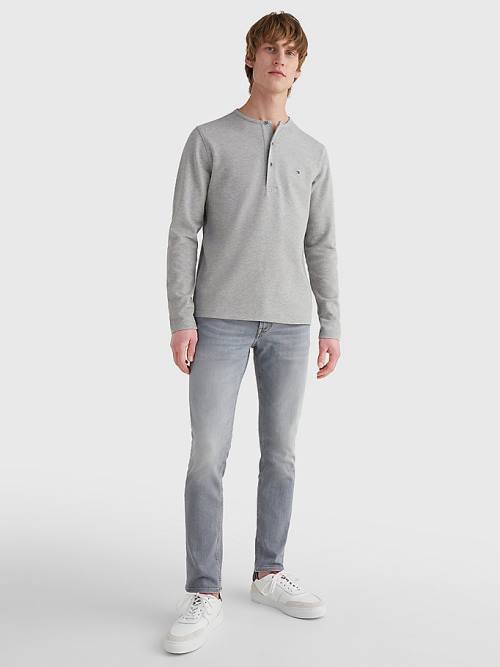 Tommy Hilfiger Henley Neck Long Sleeve Póló Férfi Szürke | TH378ABT