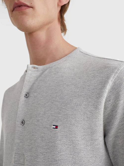 Tommy Hilfiger Henley Neck Long Sleeve Póló Férfi Szürke | TH378ABT