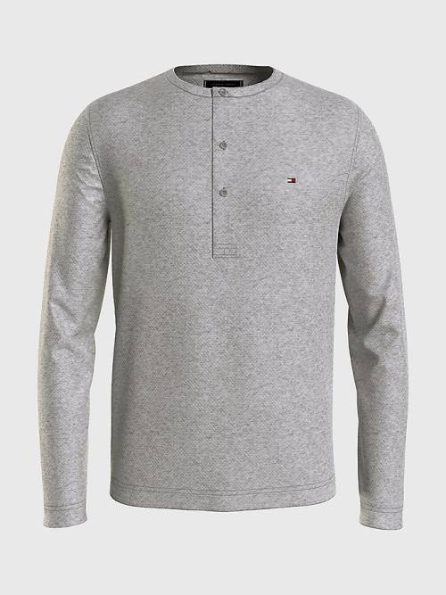 Tommy Hilfiger Henley Neck Long Sleeve Póló Férfi Szürke | TH378ABT