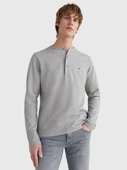 Tommy Hilfiger Henley Neck Long Sleeve Póló Férfi Szürke | TH378ABT