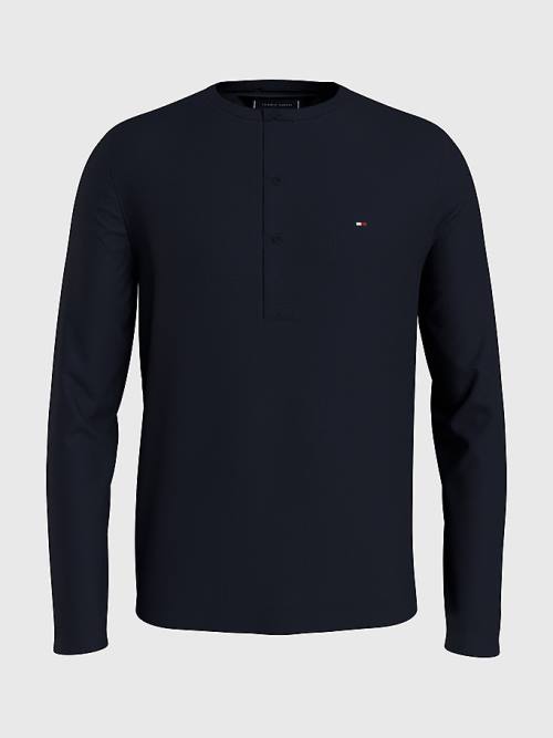 Tommy Hilfiger Henley Neck Long Sleeve Póló Férfi Kék | TH965WIM