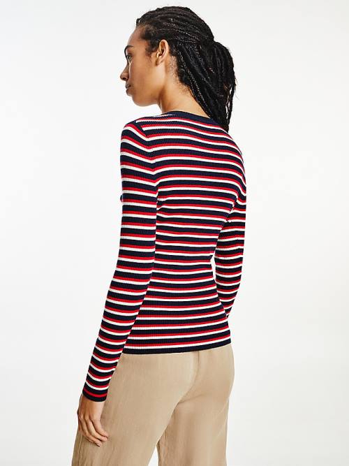 Tommy Hilfiger Henley Ribbed Wool Blend Jumper Pulóverek Női Piros | TH031WYV