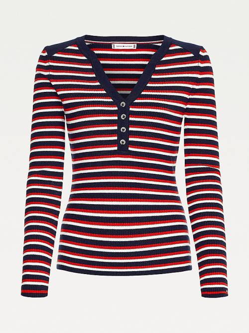 Tommy Hilfiger Henley Ribbed Wool Blend Jumper Pulóverek Női Piros | TH031WYV