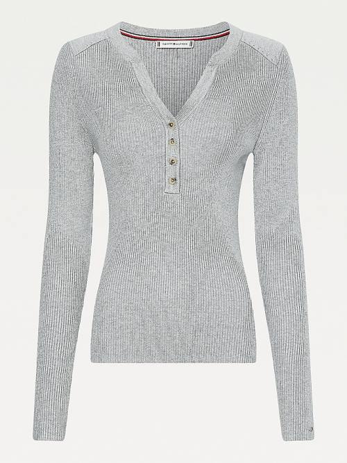 Tommy Hilfiger Henley Ribbed Wool Blend Jumper Pulóverek Női Szürke | TH058LUG