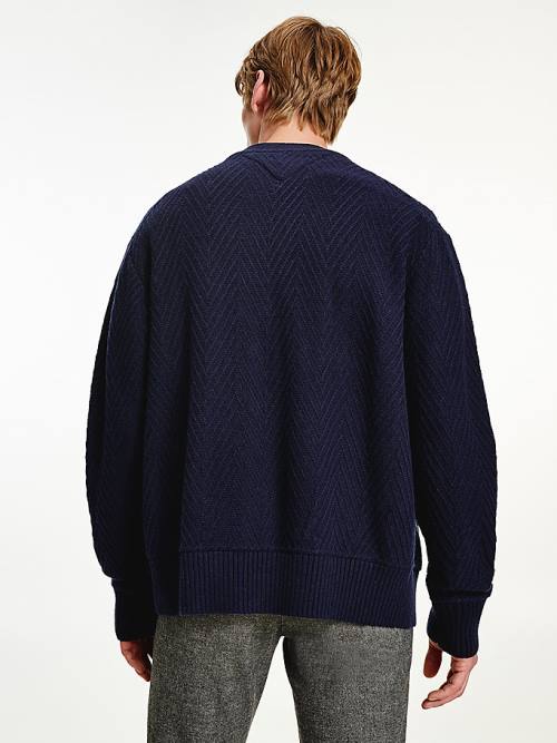 Tommy Hilfiger Herringbone Knit Cardigan Pulóverek Férfi Kék | TH053TAN