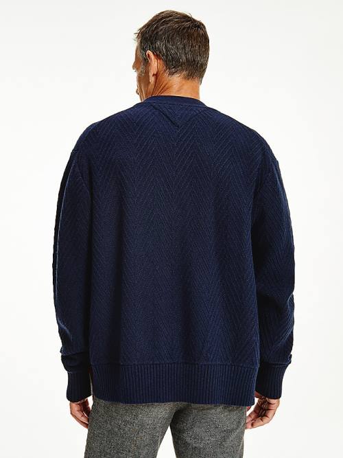 Tommy Hilfiger Herringbone Knit Cardigan Pulóverek Férfi Kék | TH053TAN