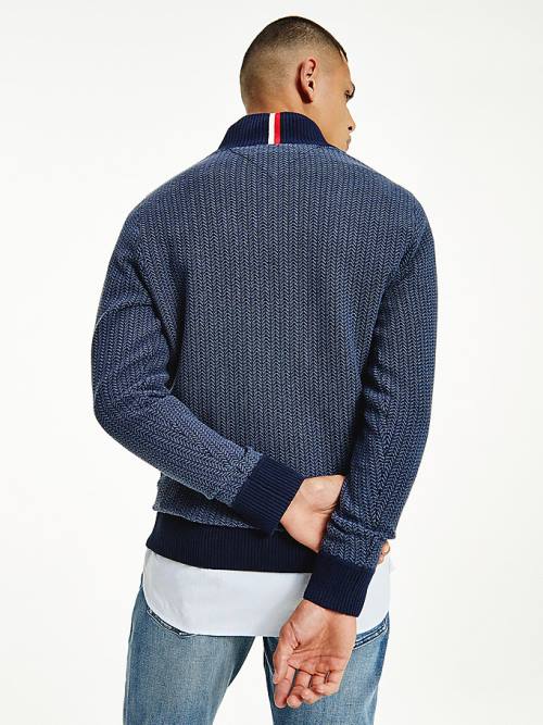 Tommy Hilfiger Herringbone Knit Half-Zip Jumper Pulóverek Férfi Kék | TH132QKD