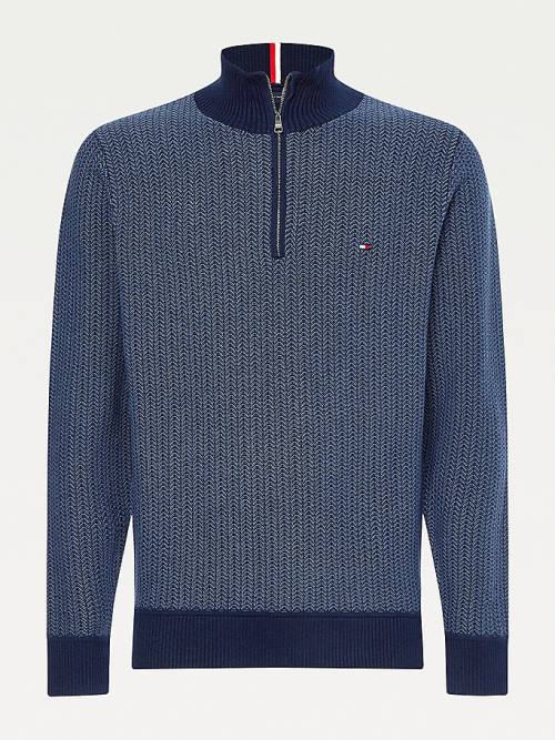 Tommy Hilfiger Herringbone Knit Half-Zip Jumper Pulóverek Férfi Kék | TH132QKD