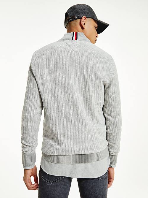 Tommy Hilfiger Herringbone Knit Half-Zip Jumper Pulóverek Férfi Szürke | TH908ORM