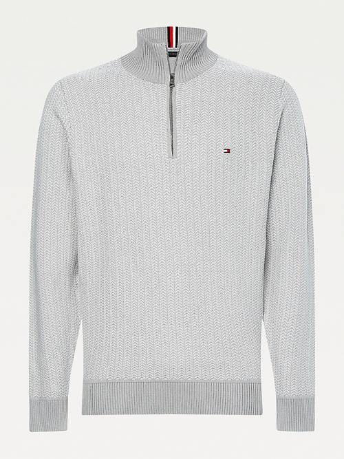 Tommy Hilfiger Herringbone Knit Half-Zip Jumper Pulóverek Férfi Szürke | TH908ORM