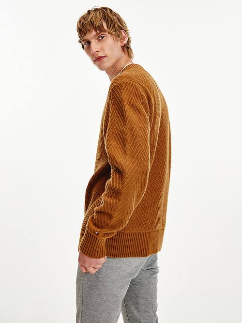 Tommy Hilfiger Herringbone Weave Relaxed Fit Jumper Pulóverek Férfi Barna | TH082LFK