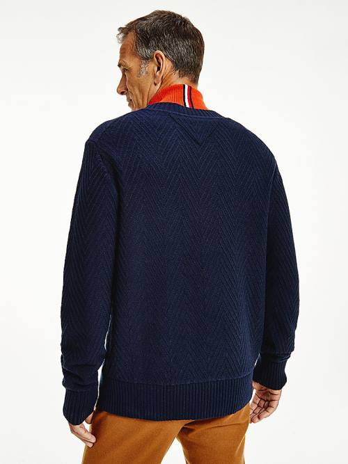 Tommy Hilfiger Herringbone Weave Relaxed Fit Jumper Pulóverek Férfi Kék | TH140PRG