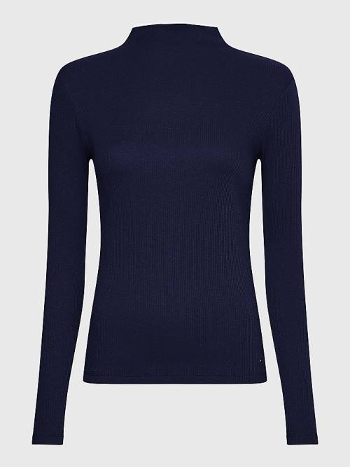 Tommy Hilfiger High Neck Skinny Fit Modal Jumper Póló Női Kék | TH205RQN