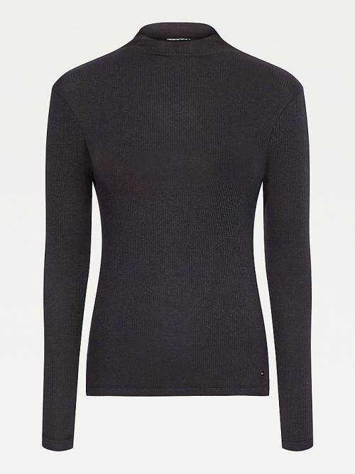 Tommy Hilfiger High Neck Skinny Fit Modal Jumper Póló Női Fekete | TH782RWK