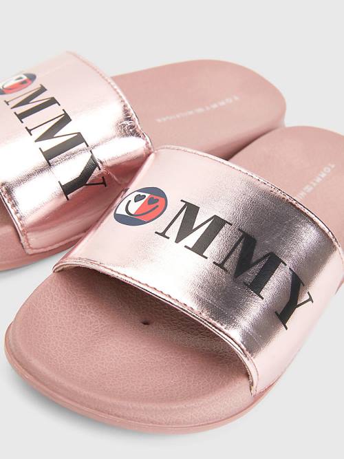 Tommy Hilfiger High Shine Smile Print Pool Slides Szandál Lány Rózsaszín | TH690XSG