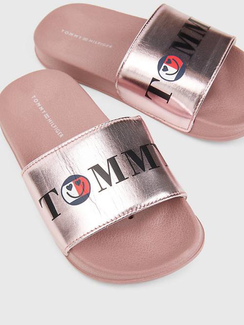 Tommy Hilfiger High Shine Smile Print Pool Slides Szandál Lány Rózsaszín | TH690XSG