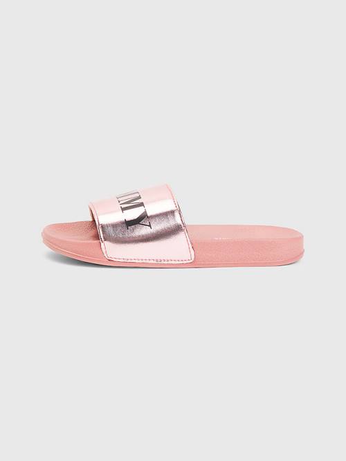 Tommy Hilfiger High Shine Smile Print Pool Slides Szandál Lány Rózsaszín | TH690XSG