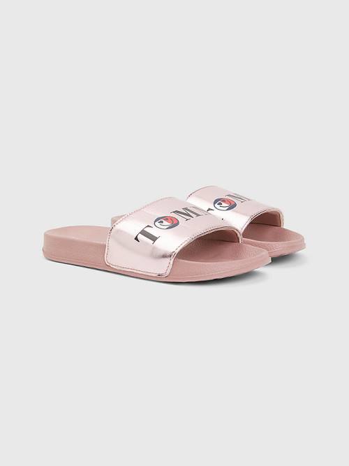 Tommy Hilfiger High Shine Smile Print Pool Slides Szandál Lány Rózsaszín | TH690XSG