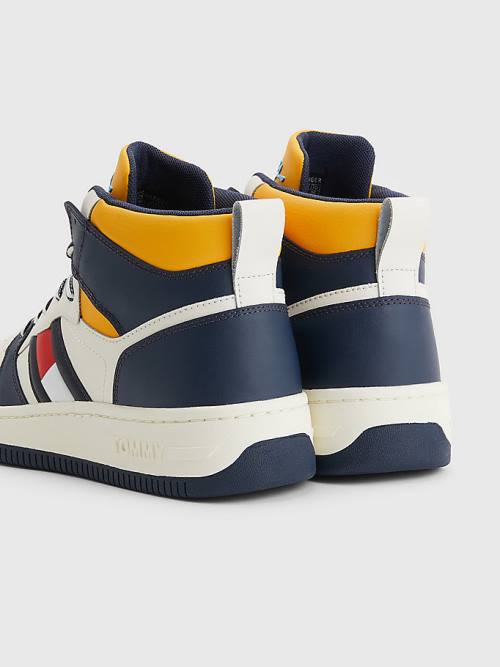 Tommy Hilfiger High-Top Bőr Retro Basketball Tornacipő Férfi Kék | TH879SPQ