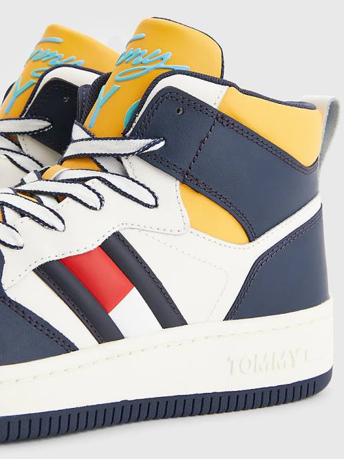 Tommy Hilfiger High-Top Bőr Retro Basketball Tornacipő Férfi Kék | TH879SPQ