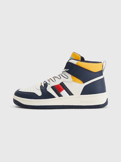 Tommy Hilfiger High-Top Bőr Retro Basketball Tornacipő Férfi Kék | TH879SPQ