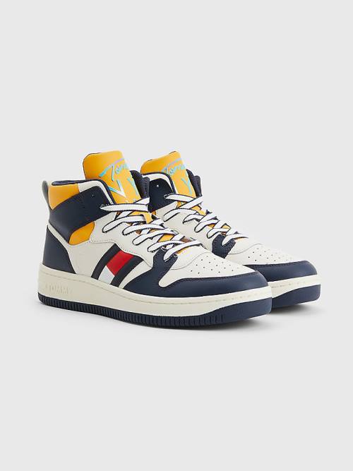 Tommy Hilfiger High-Top Bőr Retro Basketball Tornacipő Férfi Kék | TH879SPQ