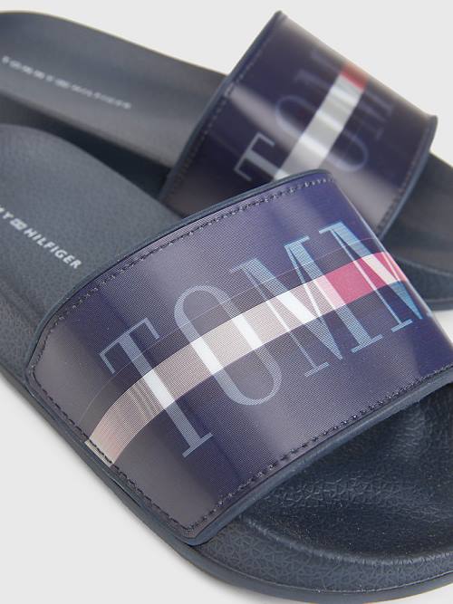 Tommy Hilfiger Holographic Logo Pool Slides Szandál Fiú Kék | TH634FHA