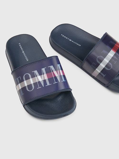 Tommy Hilfiger Holographic Logo Pool Slides Szandál Fiú Kék | TH634FHA